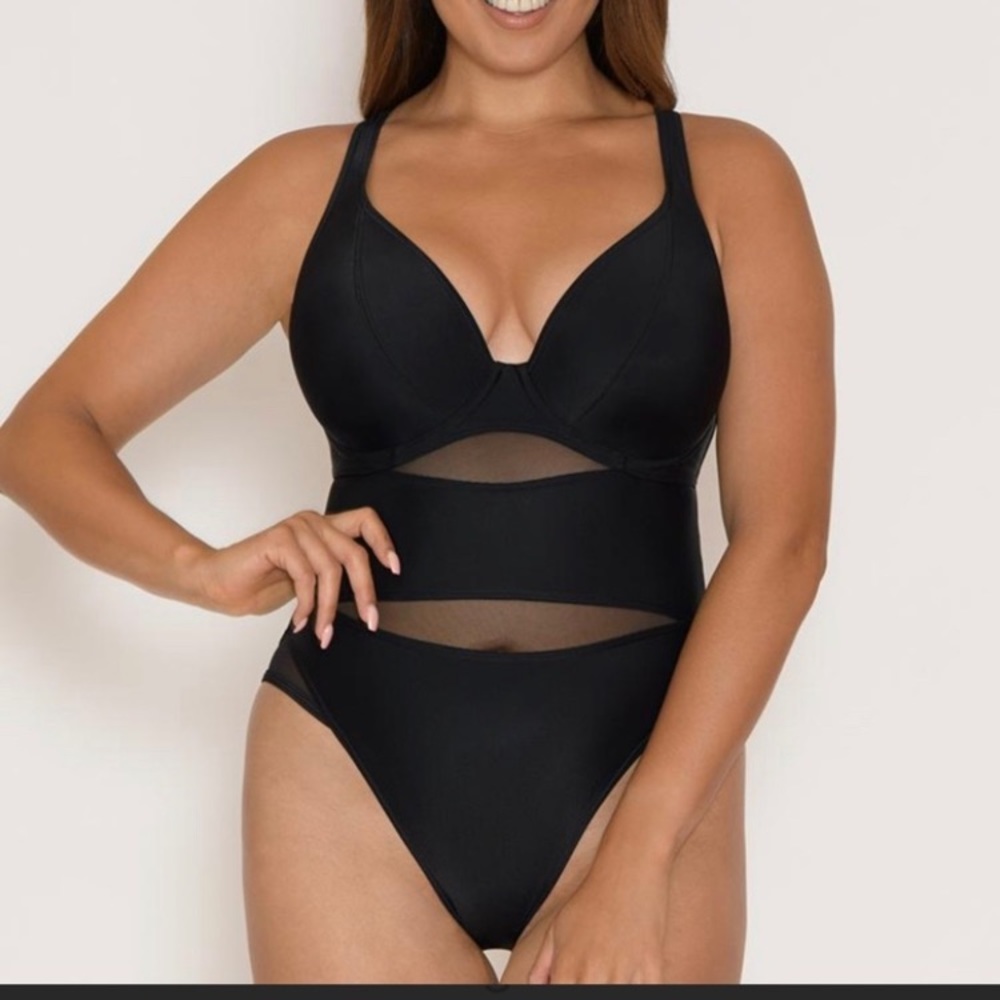 Black Mesh Panel One-Piece Swimsuit - tags removed